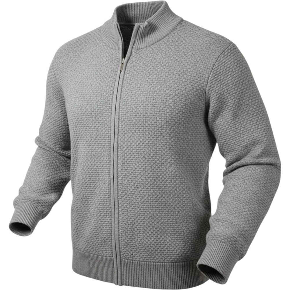 PJ Paul Jones Cardigan Sweater Mens M Gray Full Zip Viscose Blend Waffle Knit